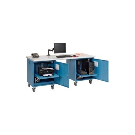 GLOBAL EQUIPMENT 72 x 30 Mobile Pedestal Computer Workbench - Plastic Safety Edge - Blue 318648BL